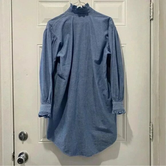 Vintage Ralph Lauren women's ruffled chambray dress mock neck long sleeves S - Picture 6 of 9